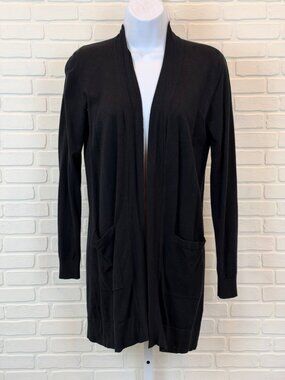 Bêcool Long Open Front Cardigan Patch Pockets Black S